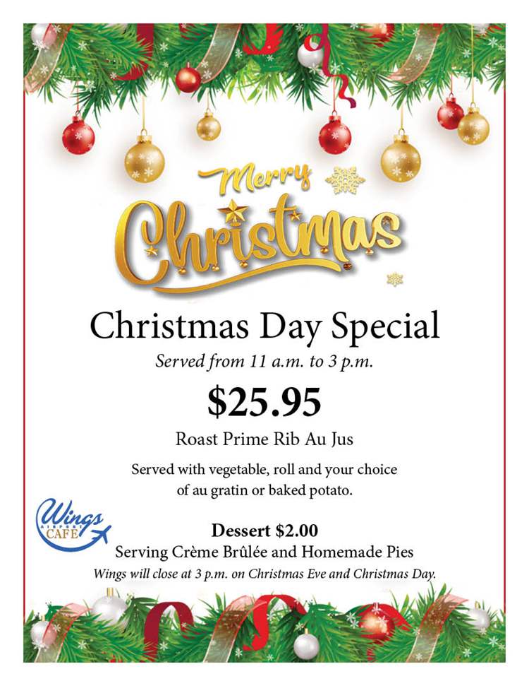 Christmas Day Special menu